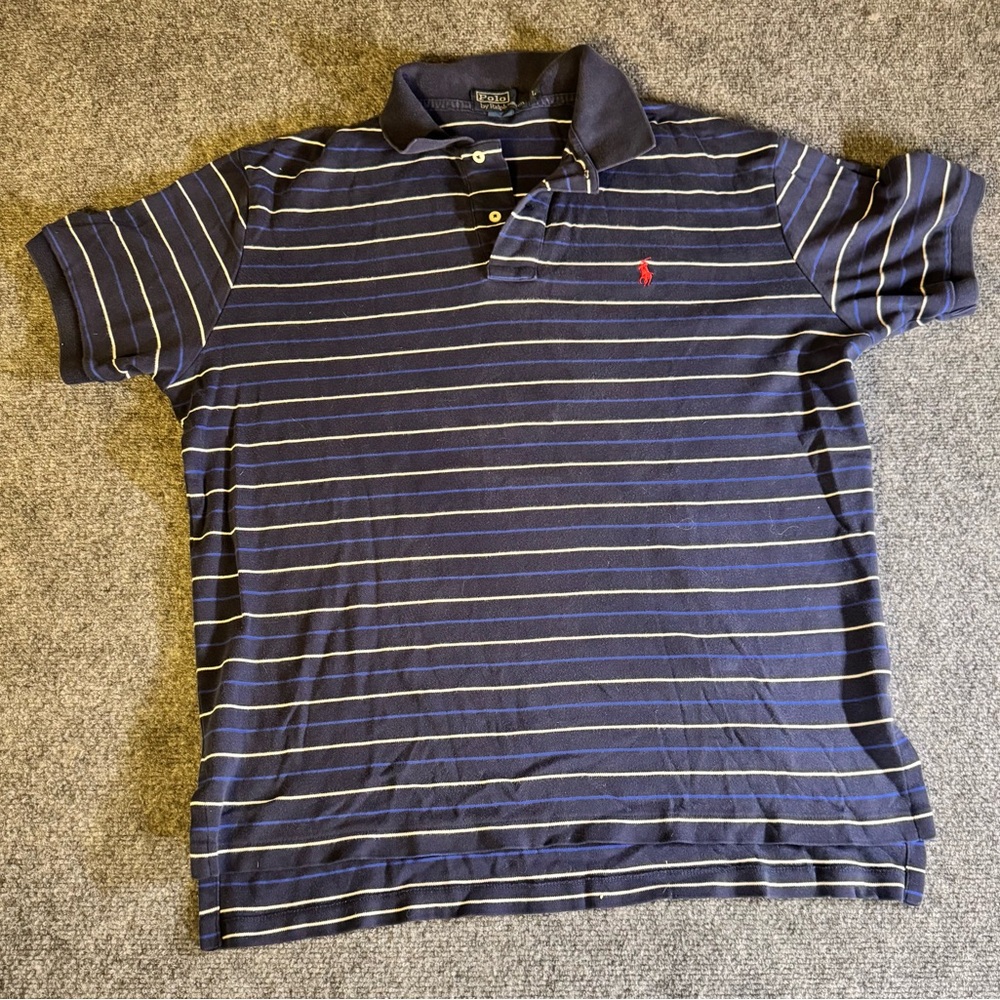 Vintage Polo Ralph Lauren Shirt Sz L Blue & White Stripes Short Sleeve